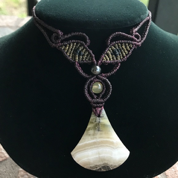 SOLD macrame choker boho gemstone necklace - Picture 4 of 8